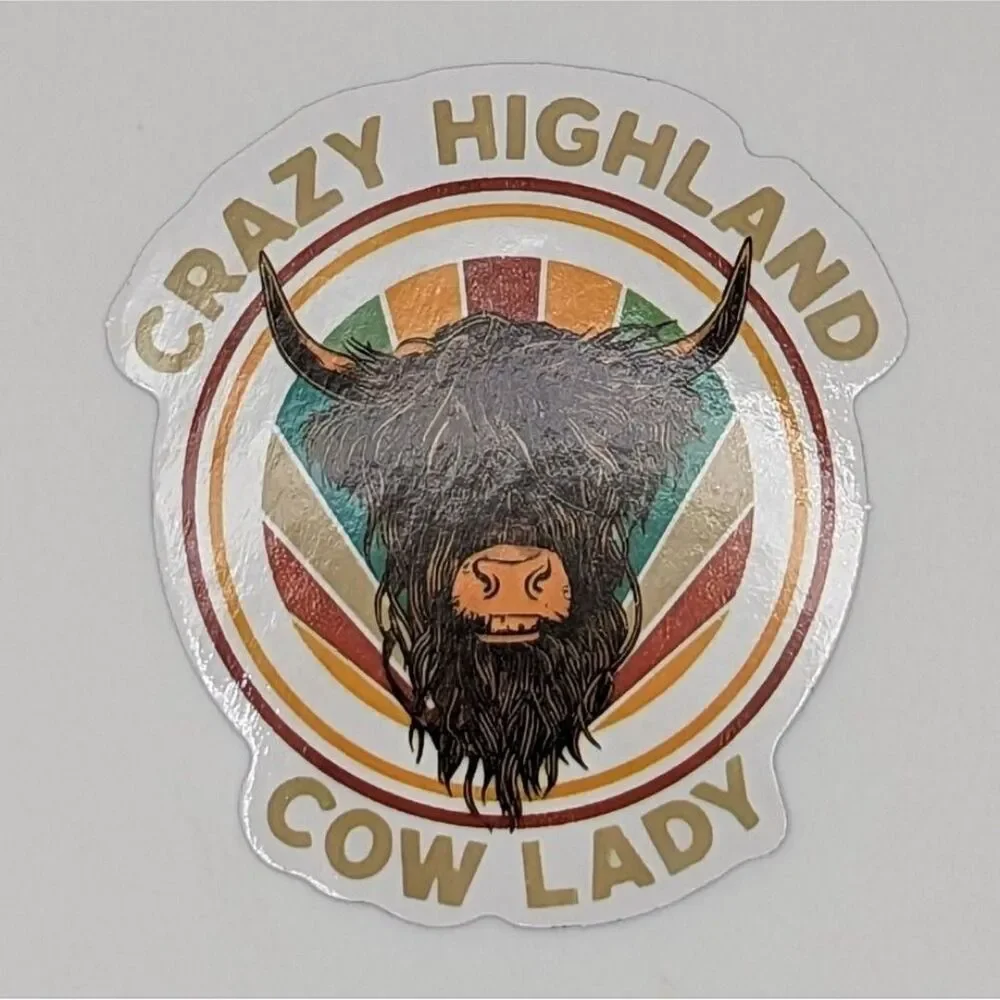 Highland Cow Sticker Crazy Highland cow lady